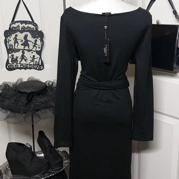Black Long Sleeve Dress With Fabric Wrap Waist Talbots Large - Picture 6 of 11